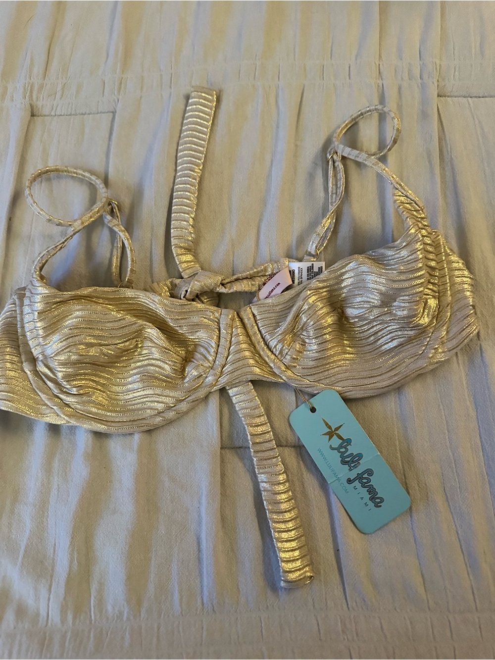 Luli Fama Metallic Gold Bikini Top